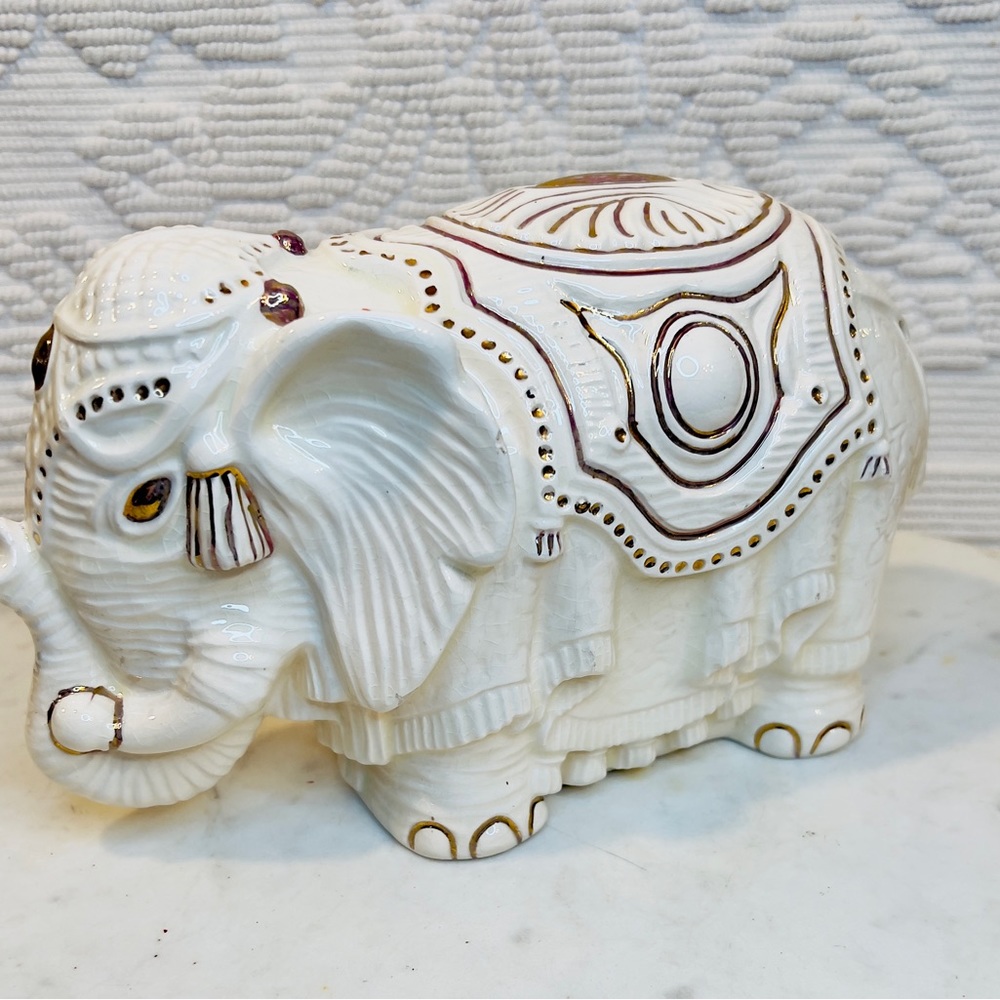 Vintage Arner’s Ceramic White & Gold Elephant Statue
